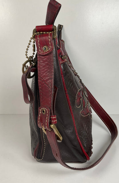 Tooled American West Purse Burgundy W/Bag Charm