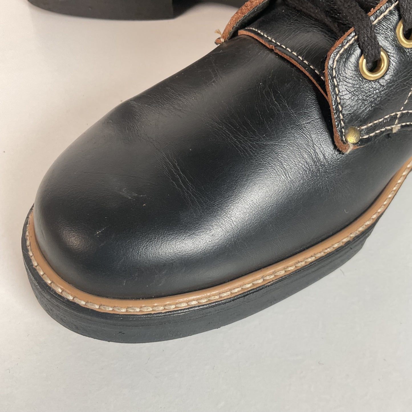 Vintage Men’s Black Leather Ankle Boots Size 9 Plain Toe 1960s