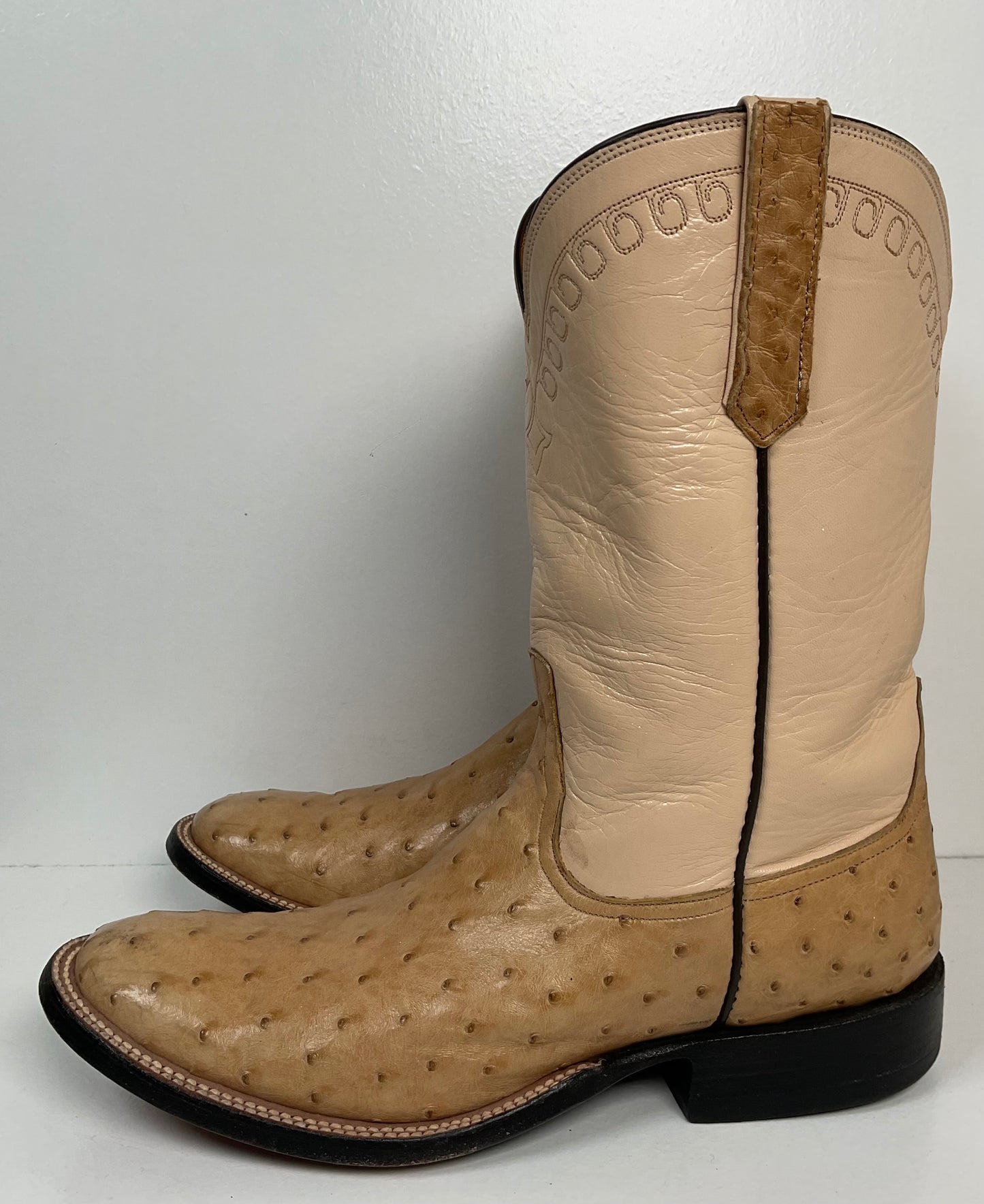 Rios Of Mercedes Exotic Ostrich Quill Roper Boots 9.5 B Golden Tan