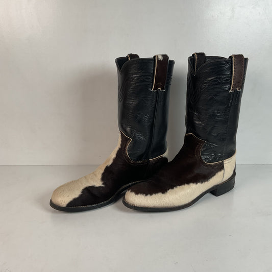Justin Calf Hair On Cow Hide Pony Cowgirl Roper Boots 6 B Western USA Made