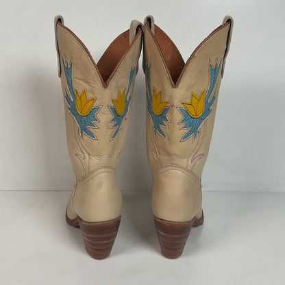 Vintage Miss Capezio Tulip Cowgirl Boots 7.5 M USA Made Rainbow Stitched