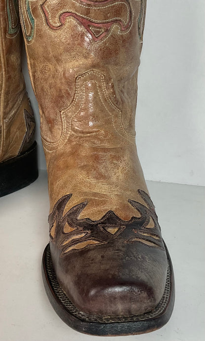 Corral Heart BreakerCowgirl Boots 11 M Wingtip Tooled Revolver Inlay