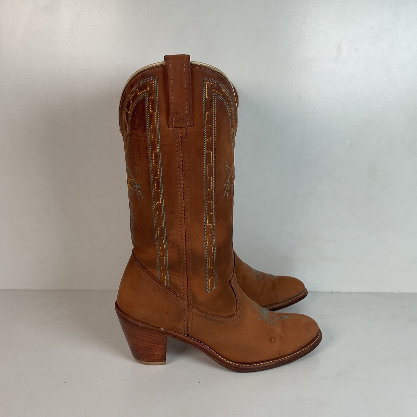 Vintage Dingo Acme Nubuck Suede Cowgirl Boots 8 M Dream Catcher Stitching