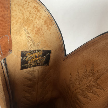 Vintage Tony Lama Gold Label Cowboy Boots — Pecan Bull Shoulder — Men’s 9 D