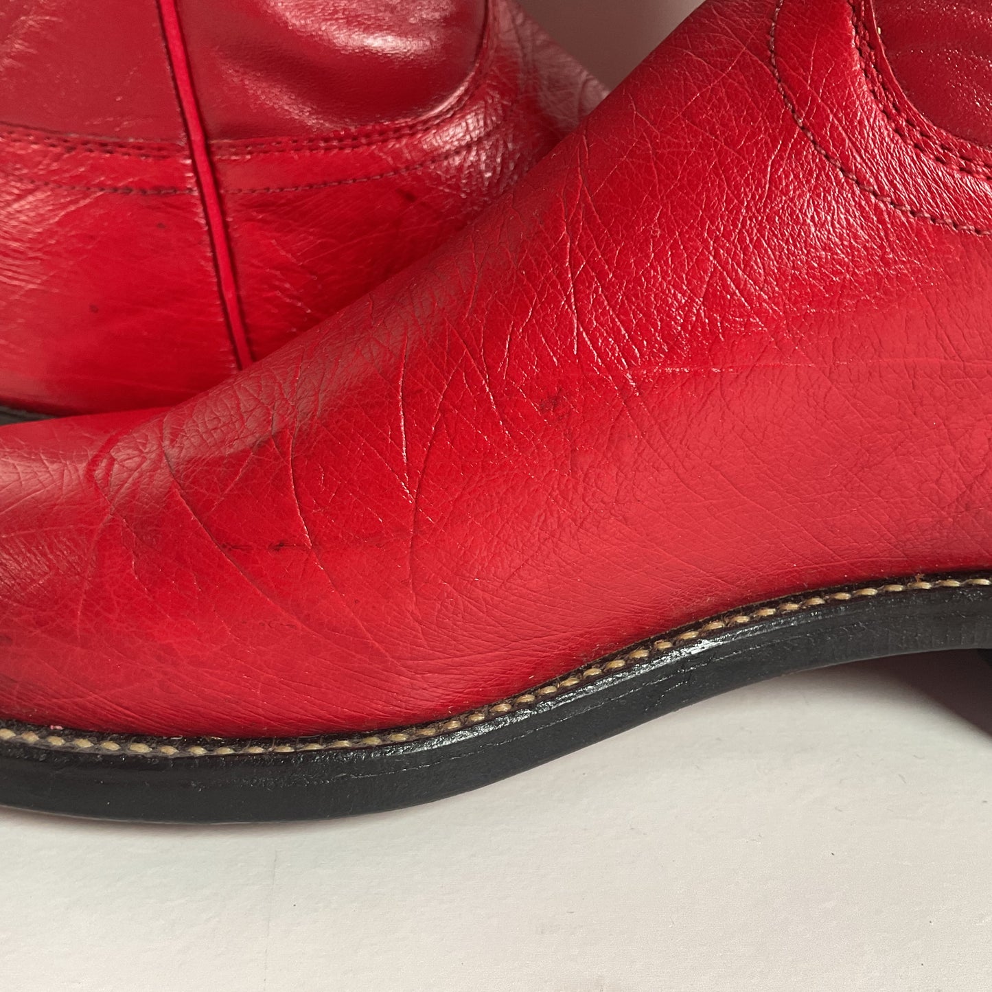 Justin Smooth Ostrich Roper Boots | Exotic | USA Made | Ruby Red | Women’s 7 B