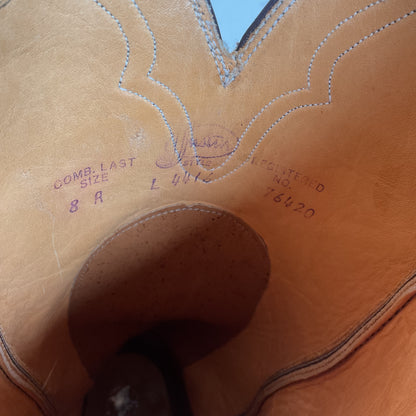 Vintage Justin Tall Cowgirl Boots 8 A Stitched Leaf Tooled Overlay