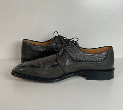 Mezlan Grey Crocodile Derby Shoes 10 M Exotic Bias Cut