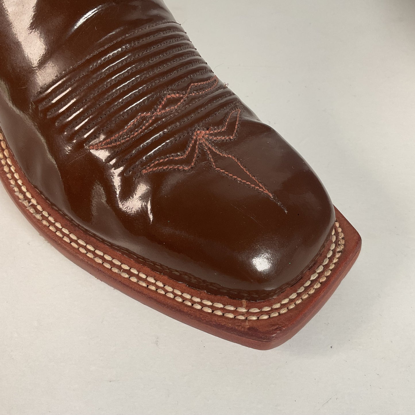 Lucchese 2000 Patent Leather Cowgirl Boots | Square Toe | Brown | USA Made | 6.5