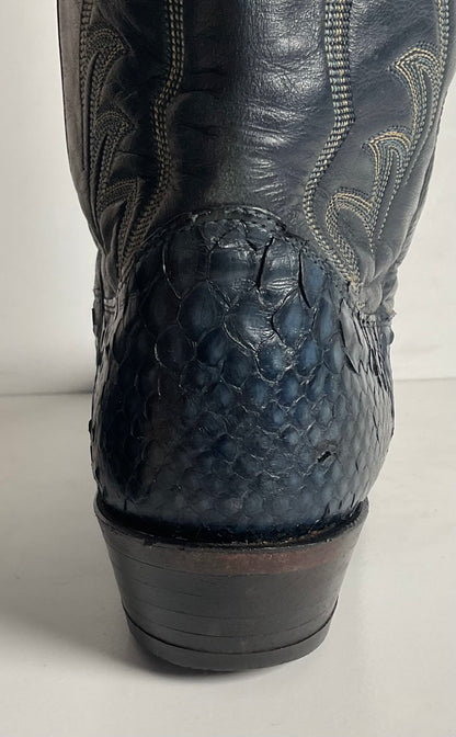 Vintage Nocona Dark Blue Python Cowboy Boots 9 EE Back Cut Snakeskin