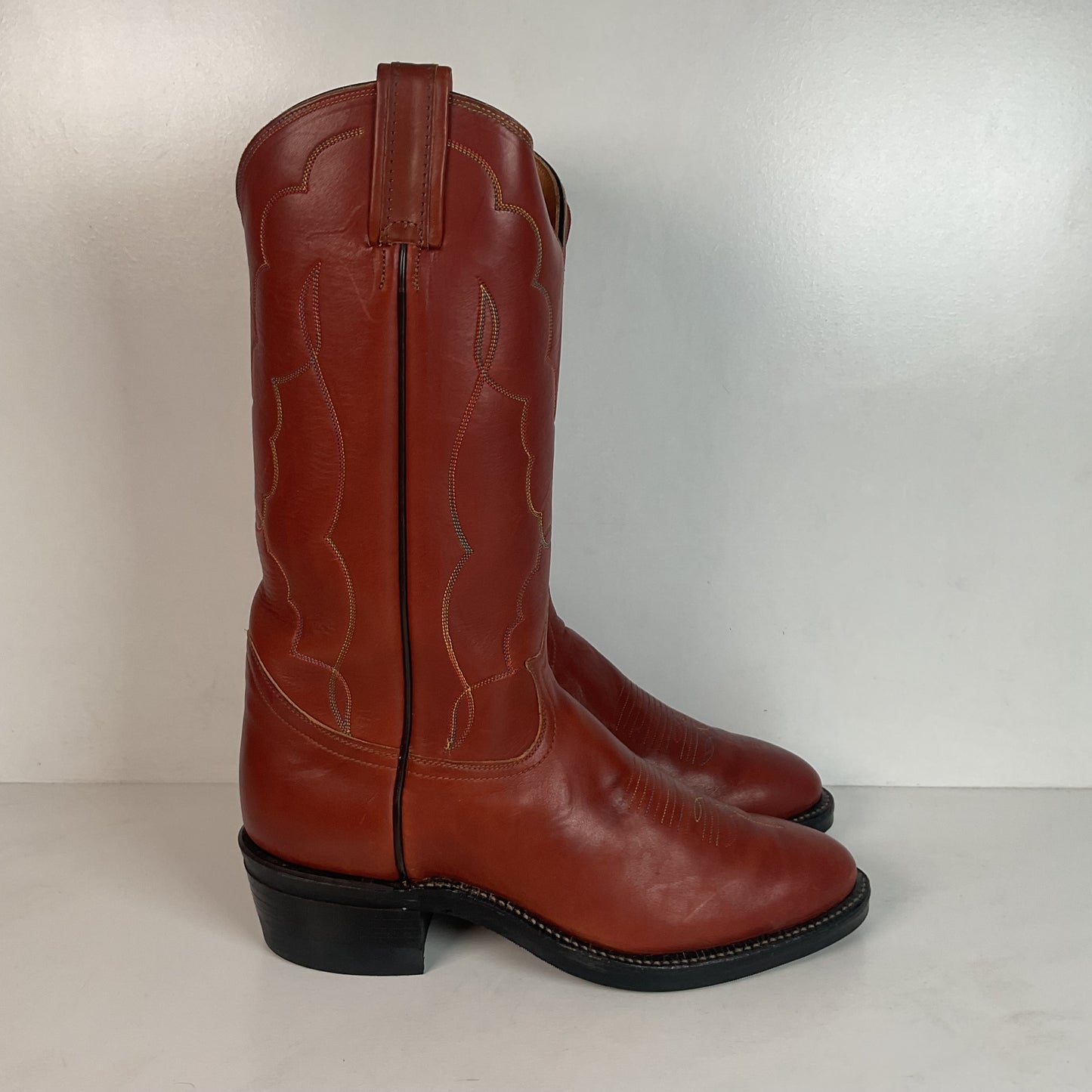 Vintage Tony Lama Rainbow Stitched Cowboy Boots 9 EE Gold Label Vibram Trucker