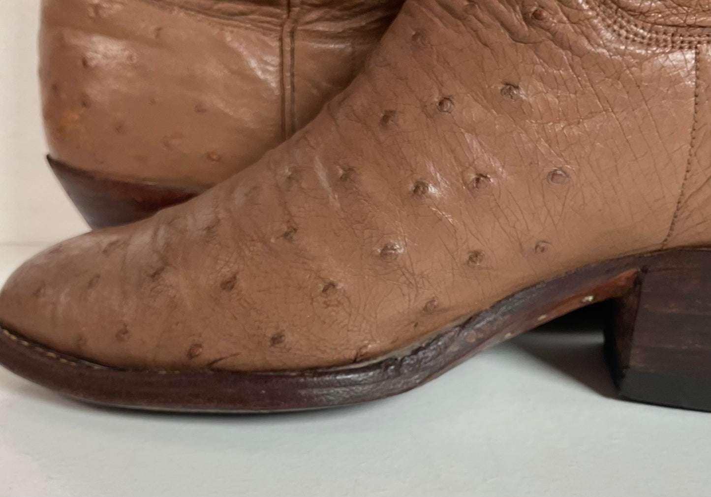 Vintage M.L. Leddy Full Ostrich Quill Cowboy Boots Custom Thrashed