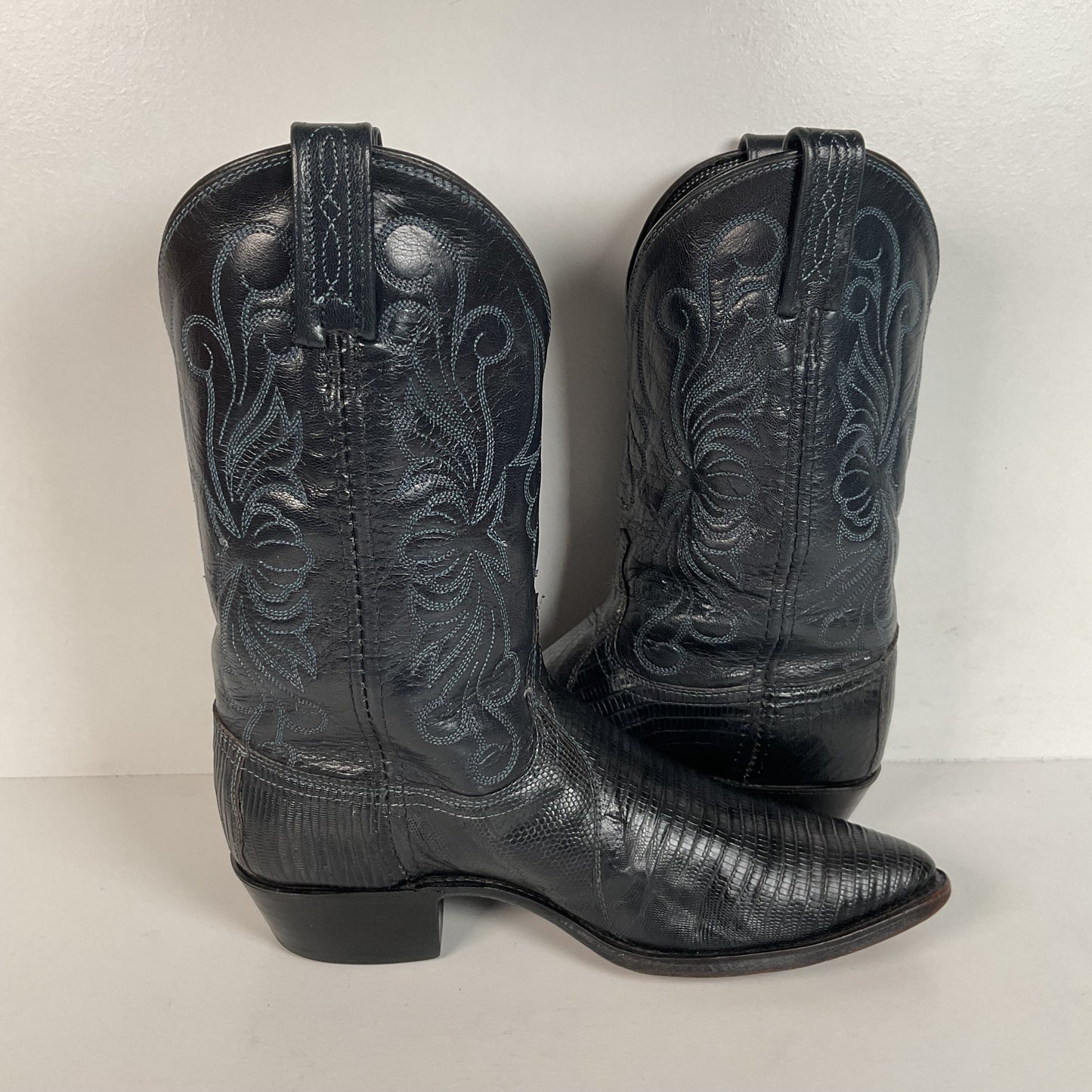 Vintage Dan Post Teju Lizard Cowgirl Boots | Royal Blue | USA Made | Women’s 8 M