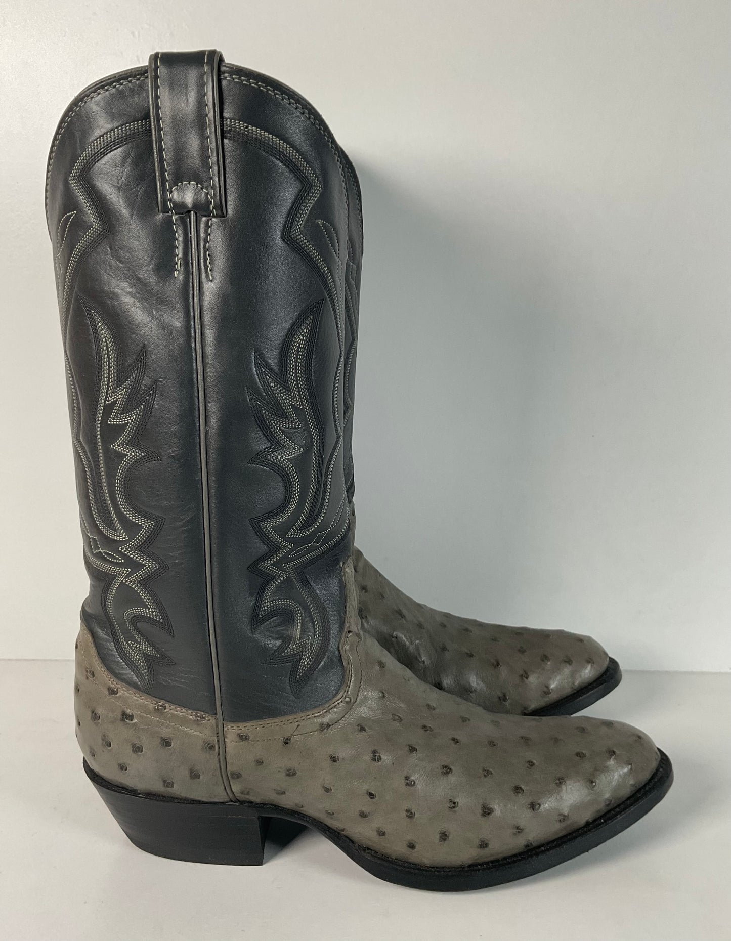 Vintage Justin Grey Ostrich Quill Cowboy Boots 9.5 D Exotic USA Made Deadstock