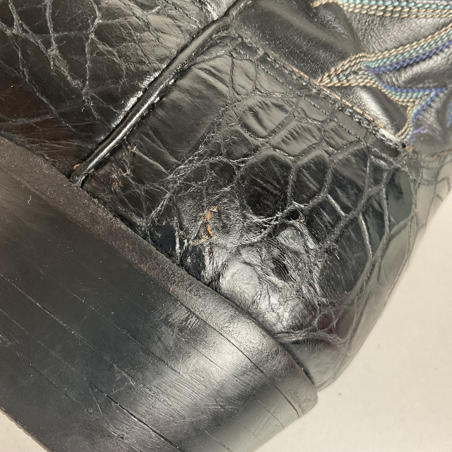 Vintage 1960s Justin Black Sea Turtle Cowboy Boots 10 D USA Made Fort Worth Label Pre-Ban