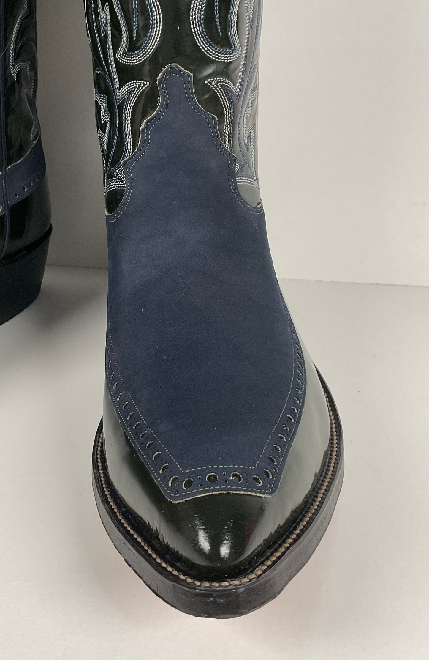 Vintage Justin Algonquin Toe Cowboy Boots | Royal Blue | Patent Leather | 12 EE