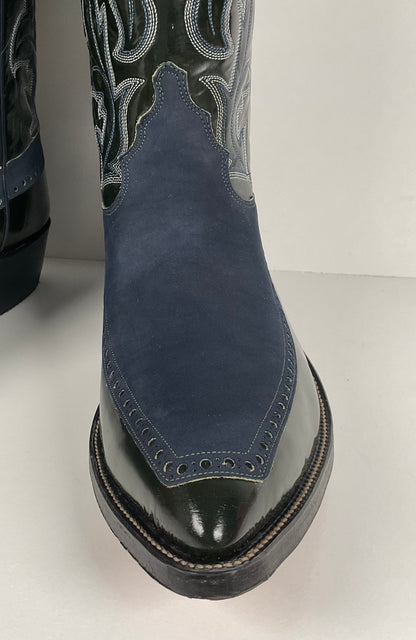 Vintage Justin Algonquin Toe Cowboy Boots | Royal Blue | Patent Leather | 12 EE