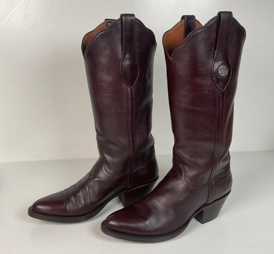 Vintage J. B. Hill Burgundy Calf Cowgirl Boots | Silver Concho Custom | 6.5 B
