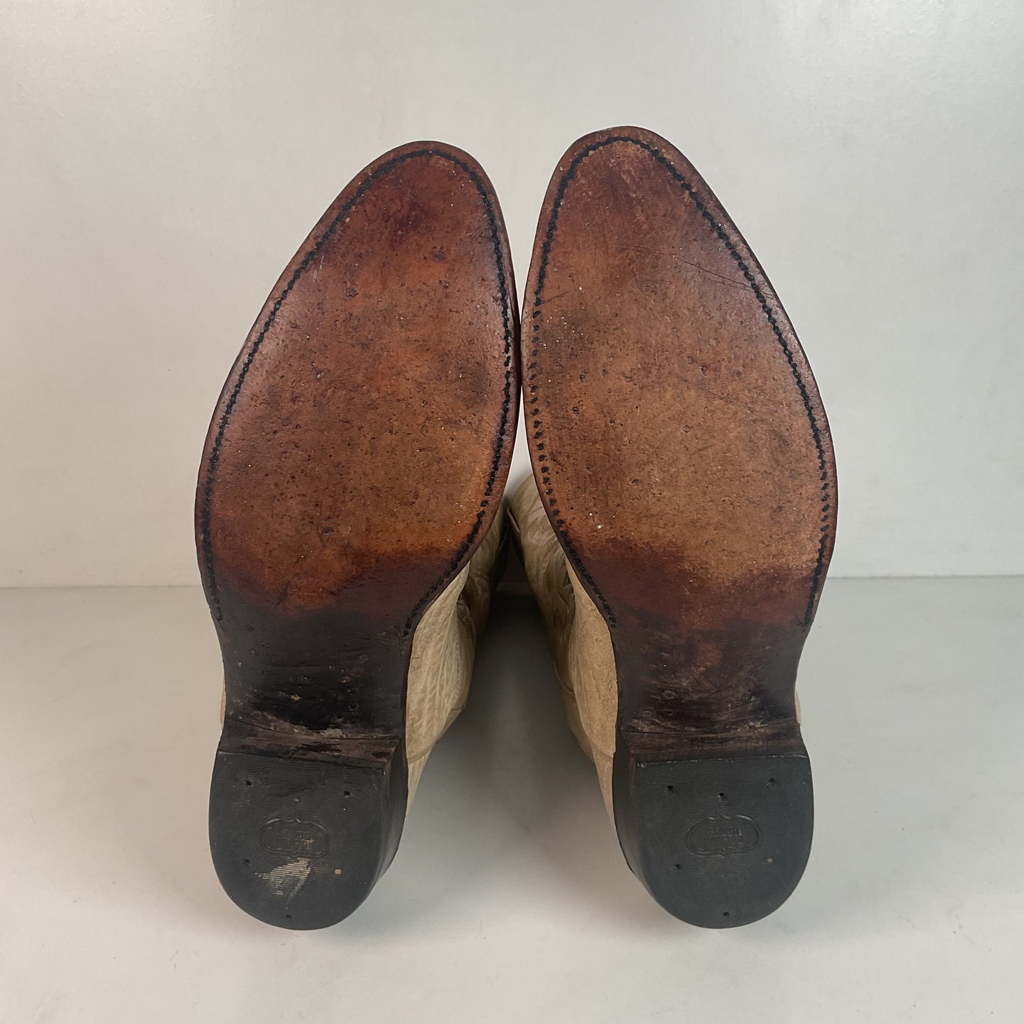 Vintage Justin Exotic Elephant Cowboy Boots 12 AA (Extra Narrow) Distressed