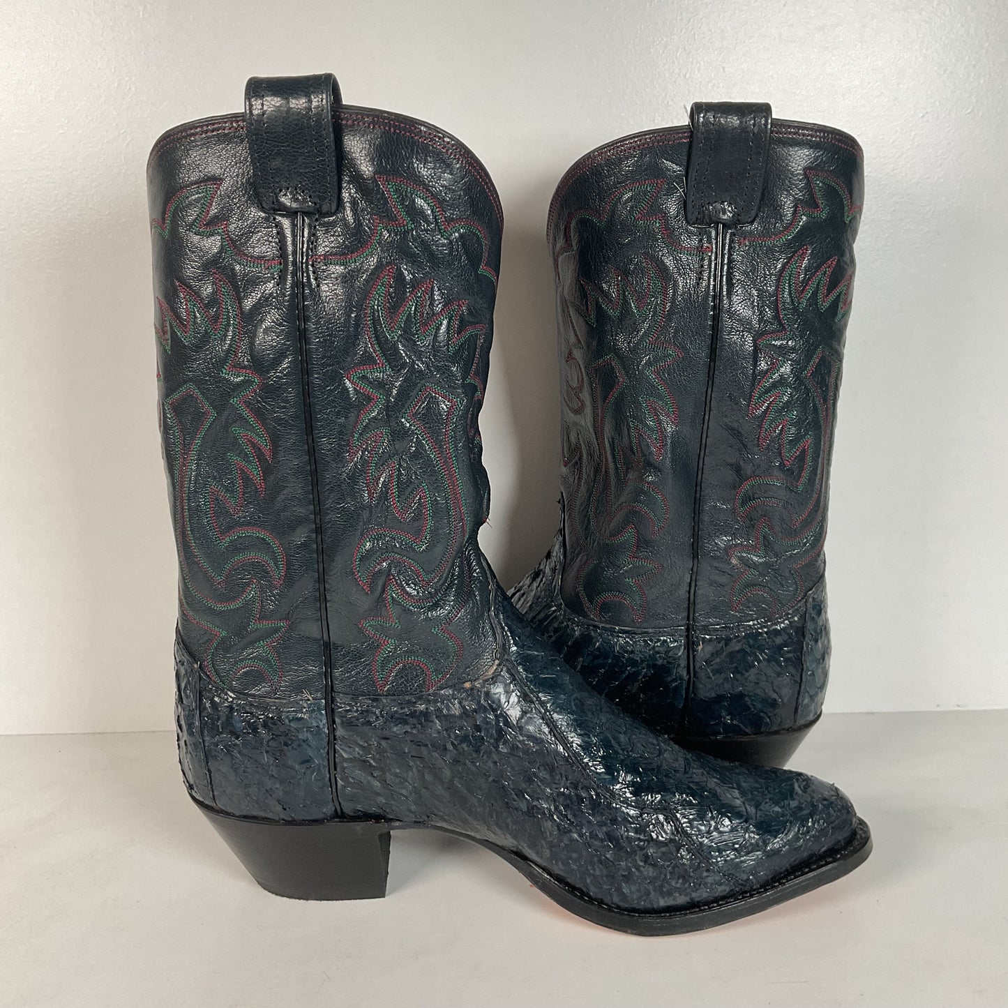 Vintage Olathe Sea Bass Cowboy Boots | Exotic | USA Made | Navy Blue | 13 EE