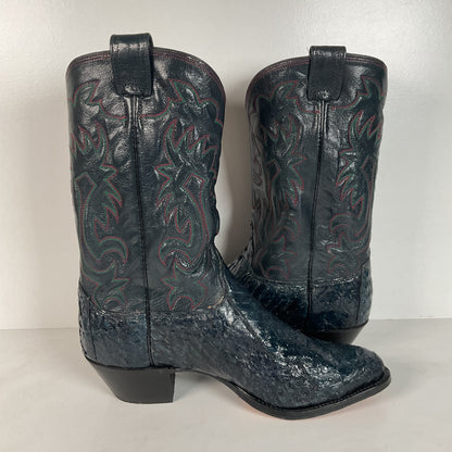 Vintage Olathe Sea Bass Cowboy Boots | Exotic | USA Made | Navy Blue | 13 EE