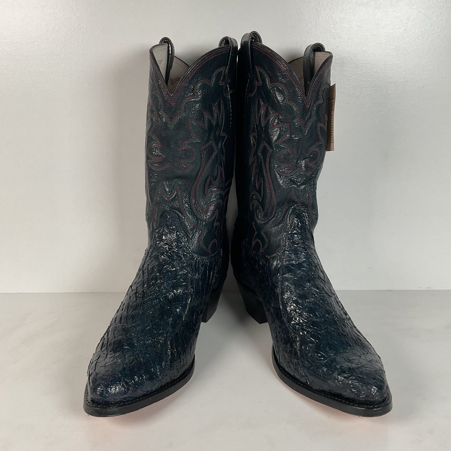 Vintage Olathe Sea Bass Cowboy Boots | Exotic | USA Made | Navy Blue | 13 EE