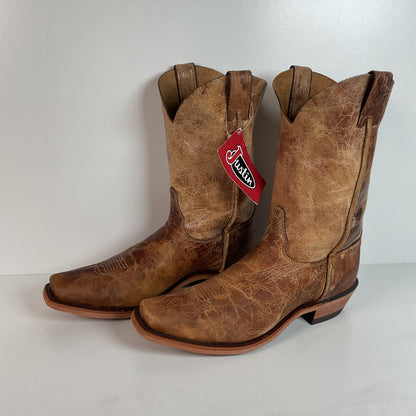 Justin Tan Road Cowboy Boots | Bent Rail | USA Made | Square Toe | Men’s 11 D