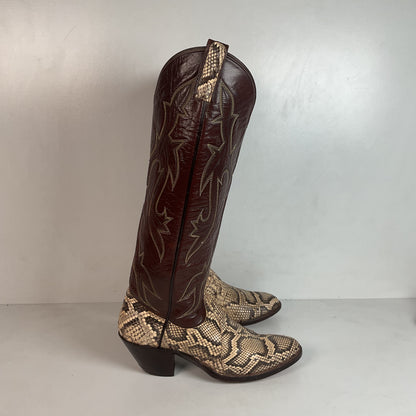 Vintage Dan Post Tall Python Cowgirl Boots 7.5 C USA Made Front Cut