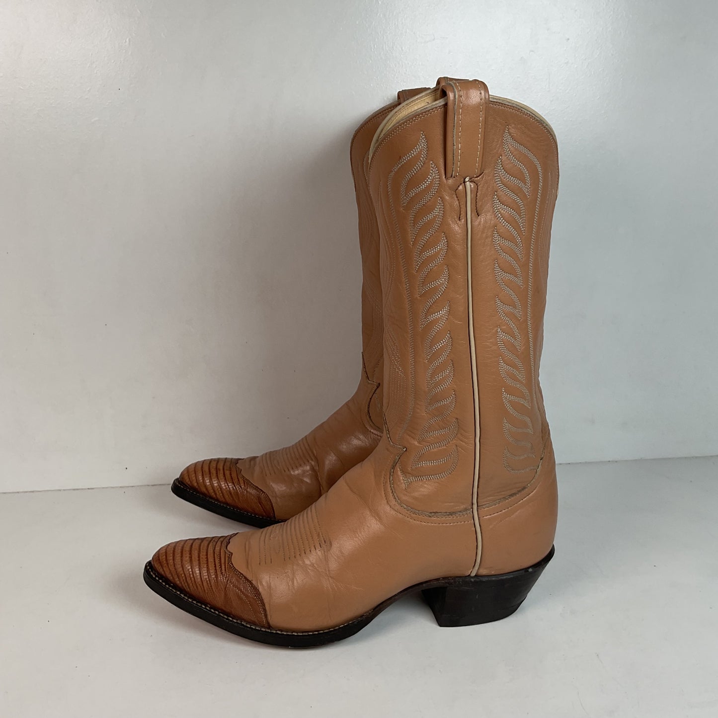 Vintage Tony Lama Gold Label Cowboy Boots 9.5 D Lizard Wingtip USA Made