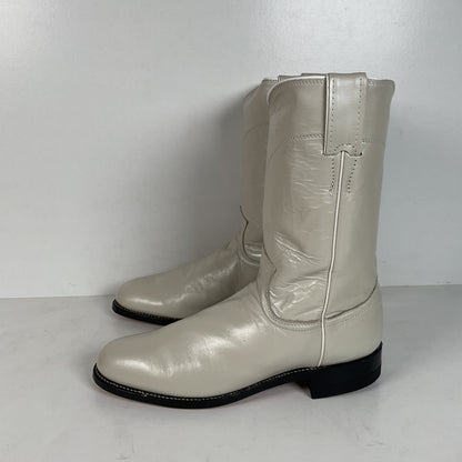 Justin Pearl White Roper Boots | Cowgirl | USA Made | Women’s 7.5 B