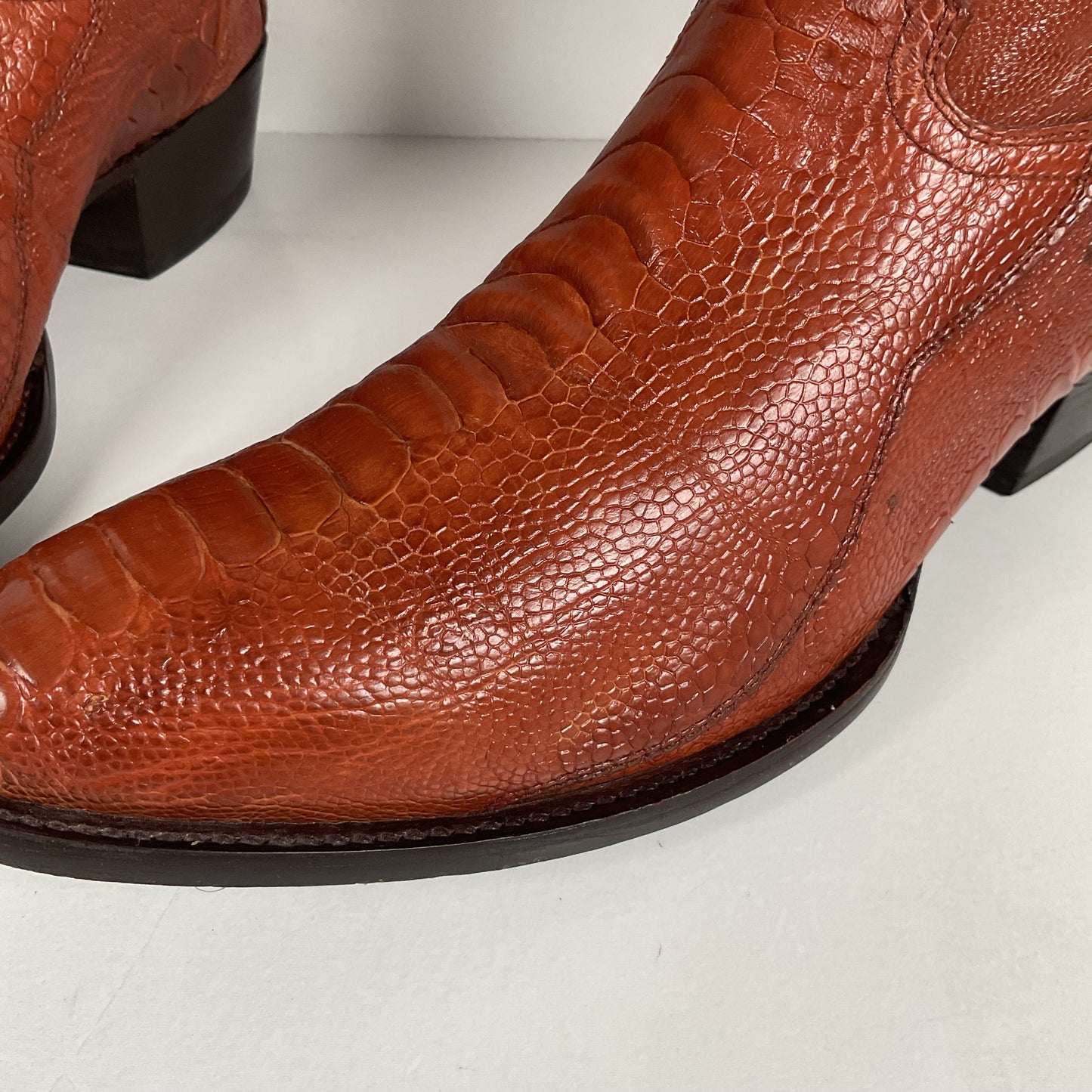 Vintage Longhorn Ostrich Leg Cowboy Boots | Exotic | Tooled Inlays | Men’s 13 D