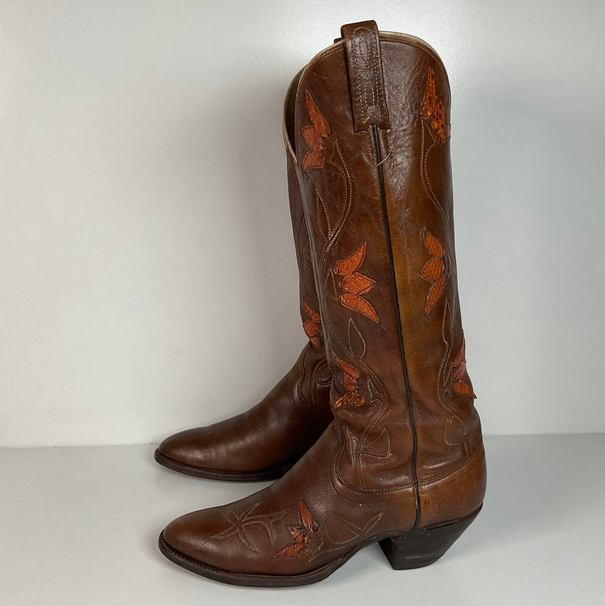 Vintage Dan Post Tulip Cowgirl Boots | Snakeskin | Men’s 8.5 | Women’s 9.5