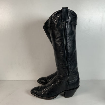 Vintage Larry Mahan Tall Black Cowgirl Boots | Python Snakeskin | 7 B
