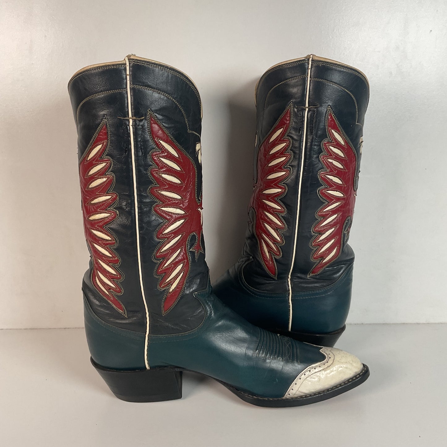 Vintage Tony Lama Bicentennial Thunderbird Cowboy Boots 10 D Gold Label 1776 Walrus Wingtip