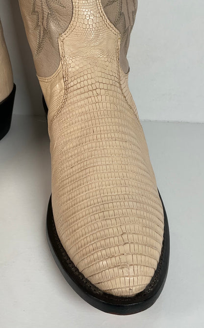Tony Lama Teju Lizard Cowboy Boots | USA Made | Bone White | Men’s 8.5 D