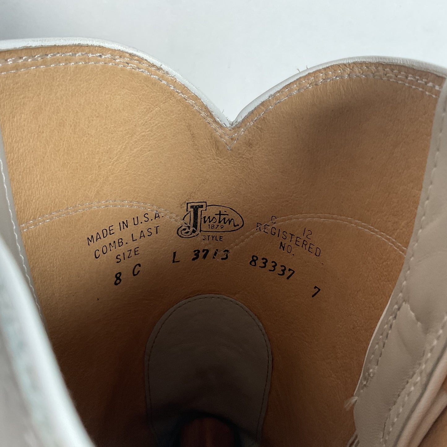 Justin Pearl White Roper Boots 8 C USA Made