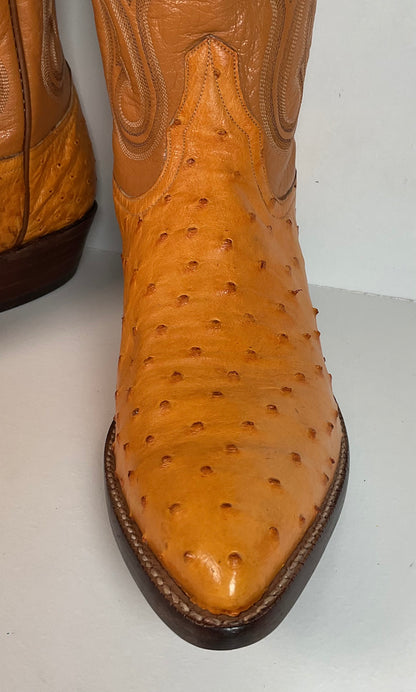Custom Full Ostrich Quill Cowboy Boots 10 E Butterscotch Exotic