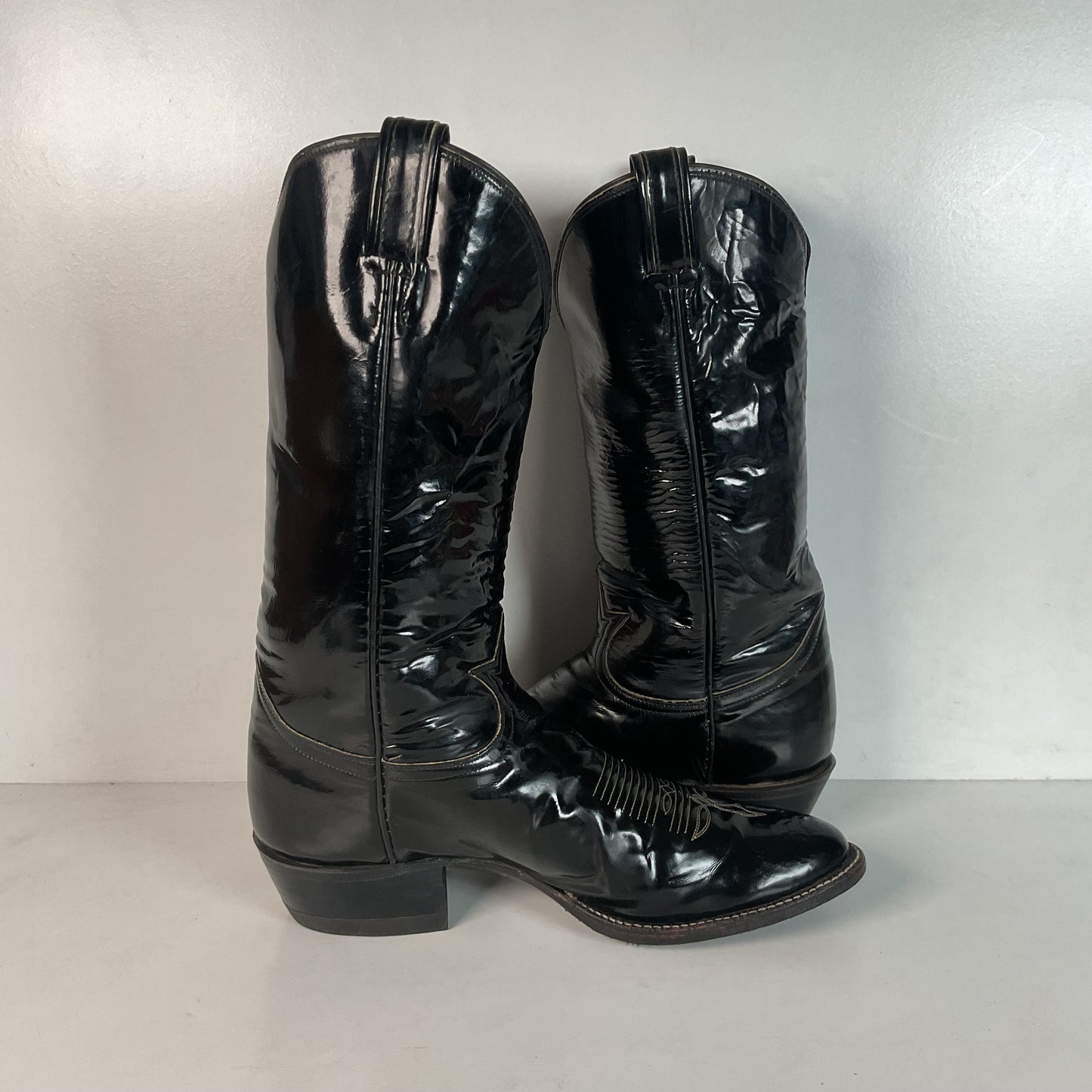 Late 1960s Tony Lama Patent Leather Cowboy Boots 10.5 D Glossy USA Made