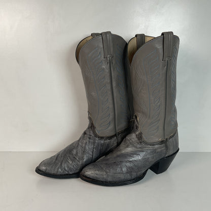Vintage Tony Lama Exotic Grey Eel Cowboy Boots 9.5 EEE Gold Label USA Made