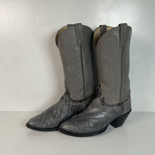 Vintage Tony Lama Exotic Grey Eel Cowboy Boots 9.5 EEE Gold Label USA Made
