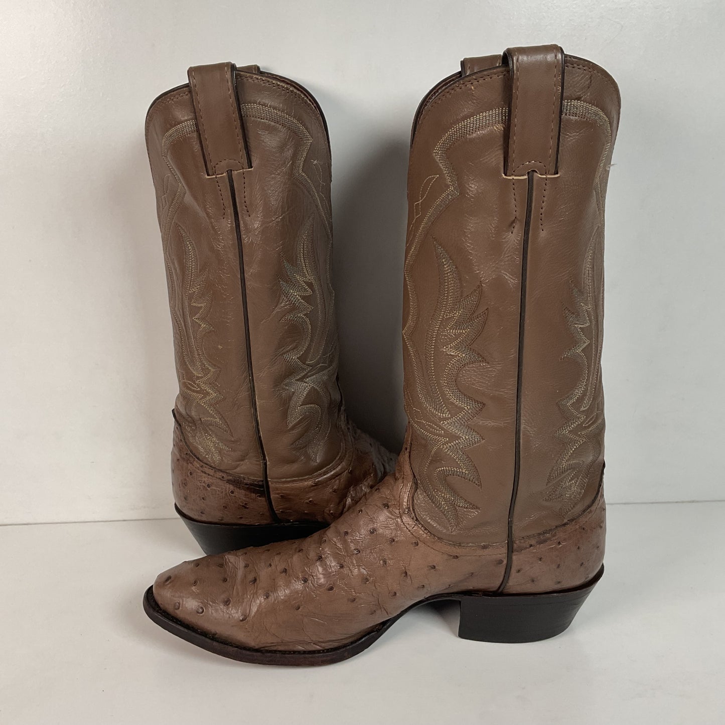 Justin Full Ostrich Quill Cowboy Boots 10 E USA Made Exotic