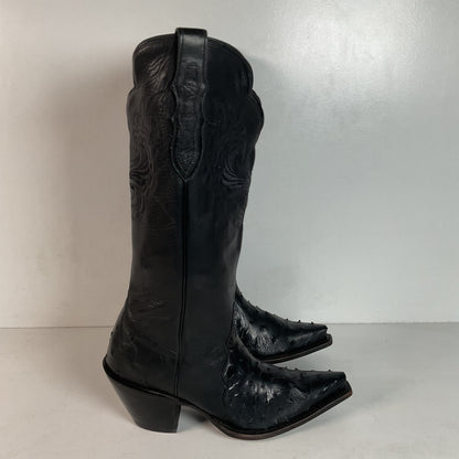 Justin Reba Tall Cowgirl Boots | Black Ostrich Quill | USA Made | 8 B