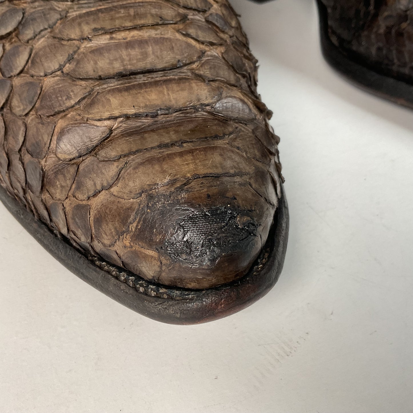 Vintage Olathe Python Snakeskin Cowboy Boots | Distressed | Tooled Inlay | 13 EE