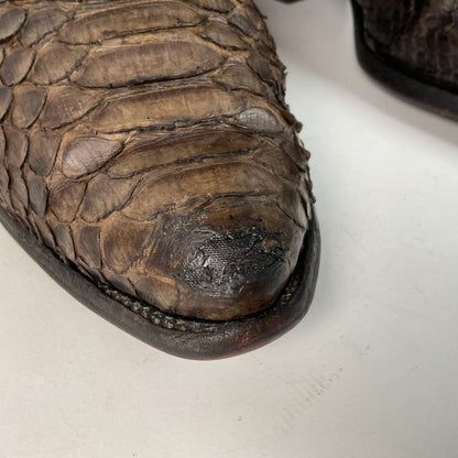 Vintage Olathe Python Snakeskin Cowboy Boots | Distressed | Tooled Inlay | 13 EE