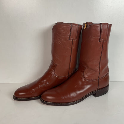 Vintage 1970s Justin Brown Cowgirl Roper Boots 8.5 B USA Made Calfskin