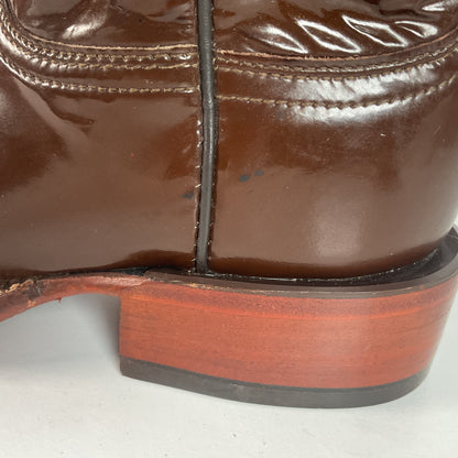 Lucchese 2000 Patent Leather Cowgirl Boots | Square Toe | Brown | USA Made | 6.5