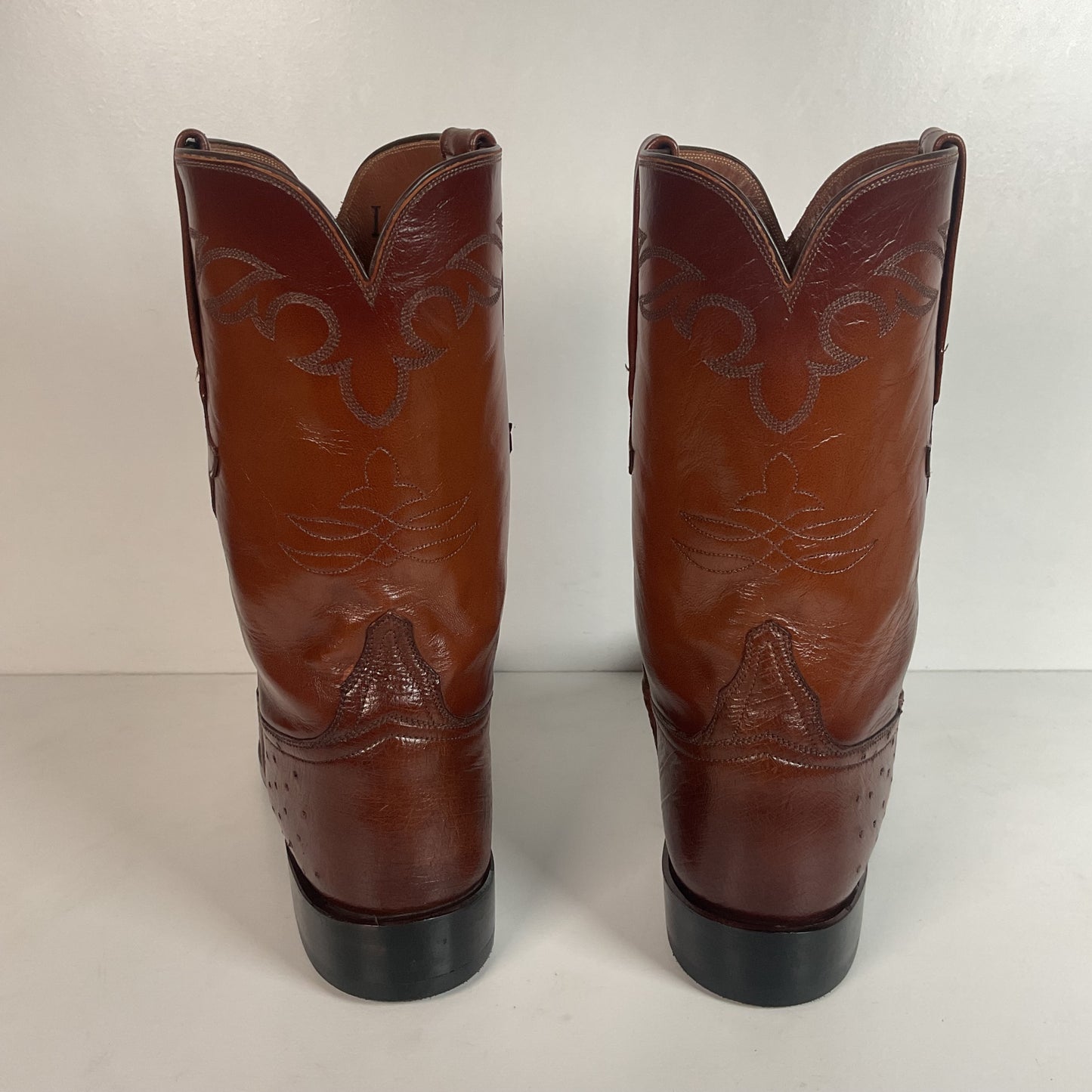 Vintage Lucchese Handmade Smooth Cigar Ostrich Roper Boots 10 D Exotic Cowboy