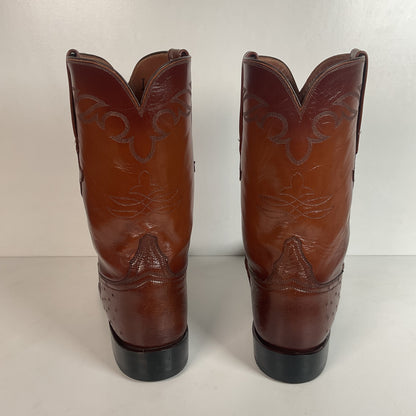 Vintage Lucchese Handmade Smooth Cigar Ostrich Roper Boots 10 D Exotic Cowboy