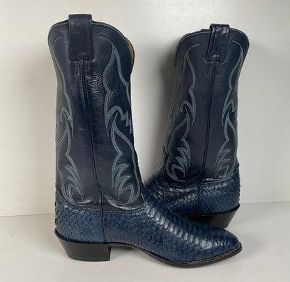 Vintage Nocona Python Snakeskin Cowboy Boots | USA Made | Royal Blue | 9.5 D