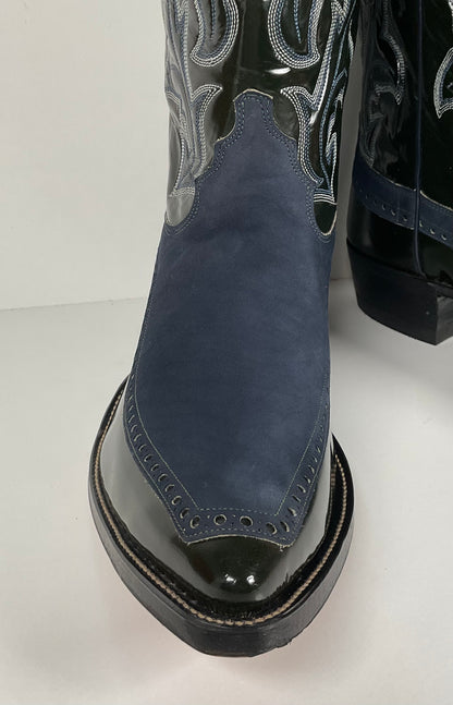 Vintage Justin Algonquin Toe Cowboy Boots | Royal Blue | Patent Leather | 12 EE