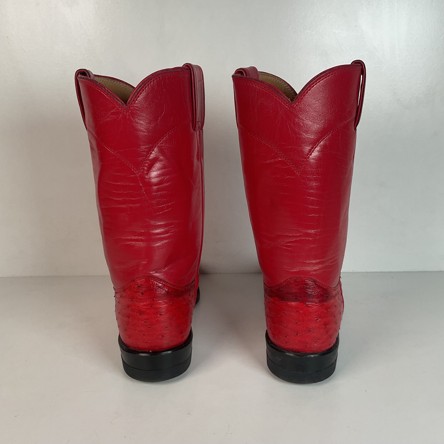 Justin Women’s Ostrich Quill Roper Boots 7 B USA Made Exotic Ruby Red